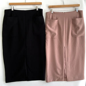 LOST APRIL Midi Pencil Skirt Bundle Two Black & Mauve Stretch Size L